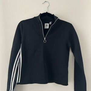 Adidas Originals  Women's Black Cropped Knit Shirt with White Stripes